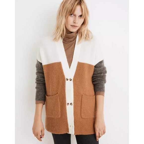 Madewell Allston Double-Button Cardigan Sweater in Colorblock - Picture 1 of 10